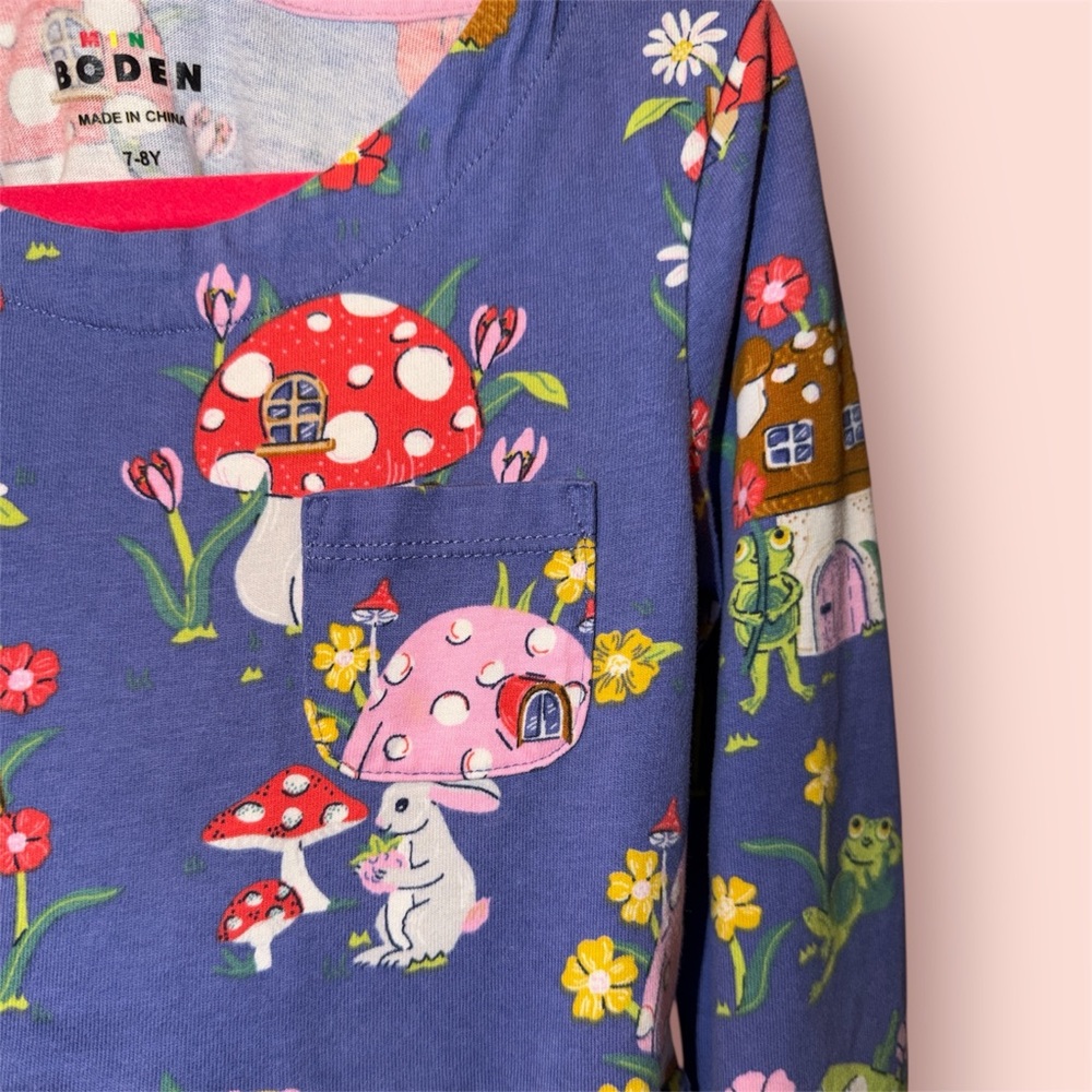 Mini Boden Toadstool Print Long-sleeve Cotton dress | size 7-8 - Picture 8 of 12